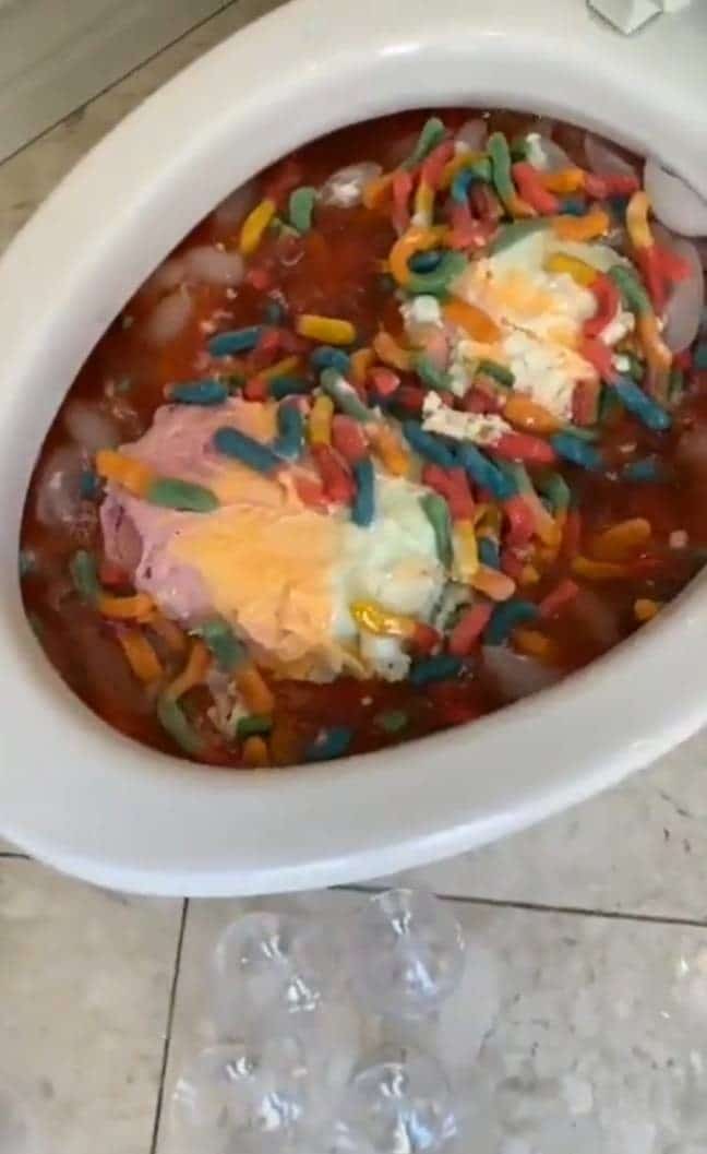 Vrouw maakt ice cream in toiletpot