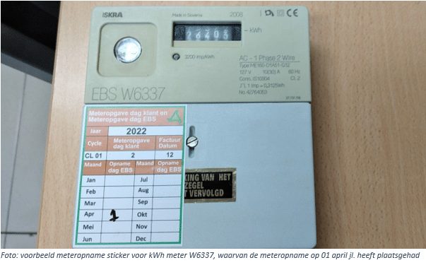 EBS plaatst nu meteropnamestickers op kWh-meters klanten