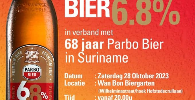 Surinaamse Brouwerij viert 68-jarig jubileum met lancering PARBO BIER 6.8%