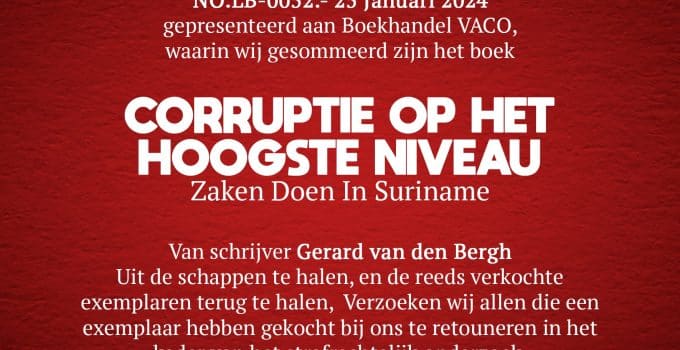 Boekhandel Vaco staakt verkoop en roept terug na juridisch conflict met president Santokhi