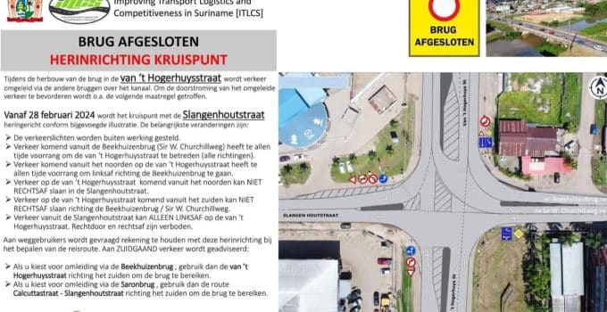 Vanaf 28 februari afsluiting brug over Saramaccakanaal voor nieuwe constructie