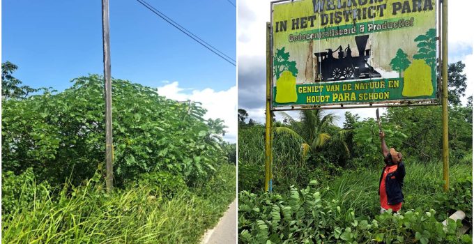 Grasmaaier uit Para maakt ‘Welkom in het district’ naambord op eigen initiatief schoon